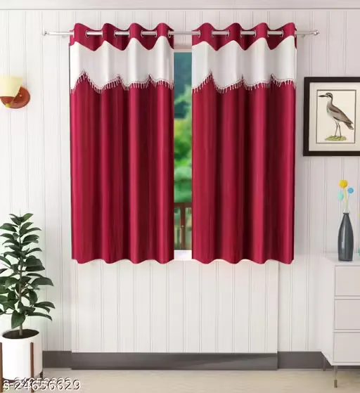 Stella Creations Maroon Window 5ft Designer Curtain Pack of 2